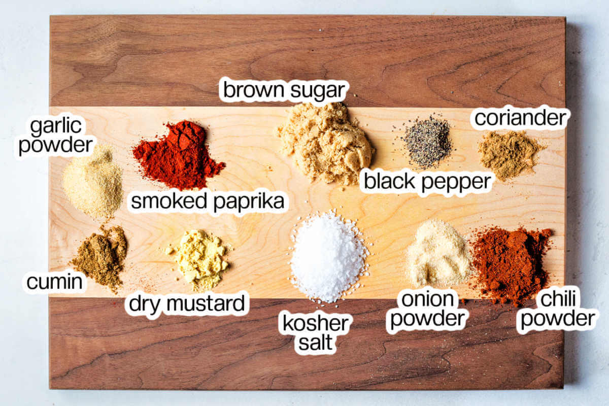 Ingredients needed to make a pulled pork spice rub.