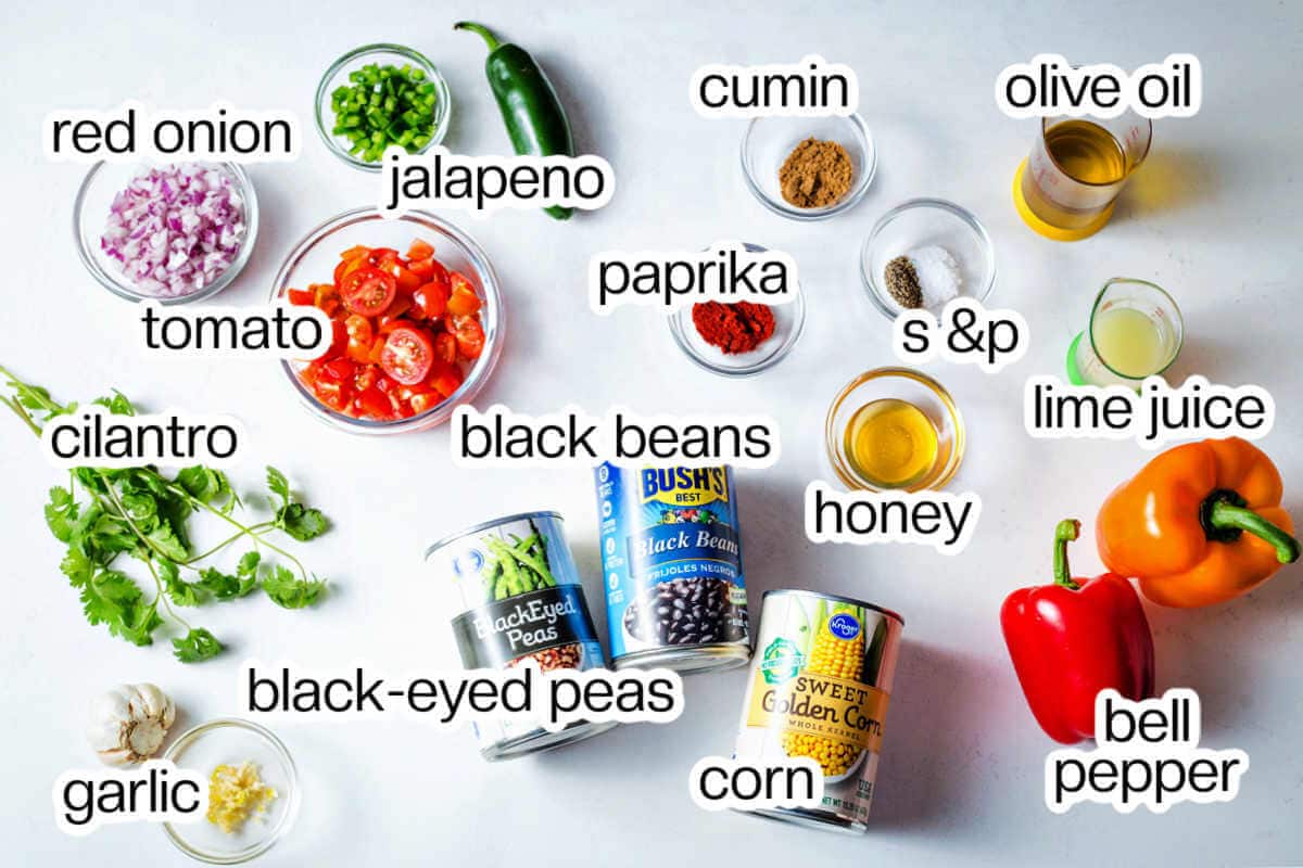 Ingredients needed to make cowboy caviar.