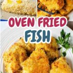A collage of oven fried fish images.