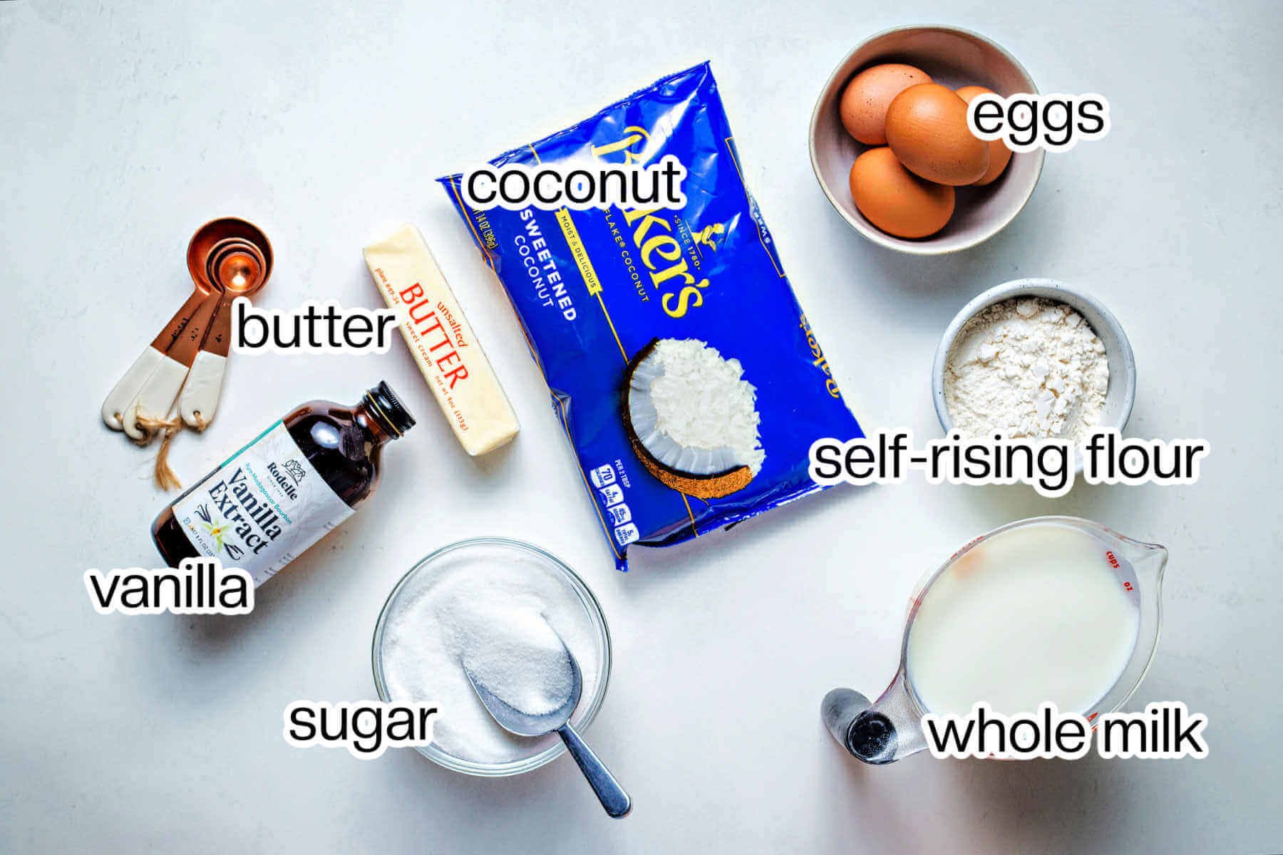 Ingredients for impossible pie on a table.