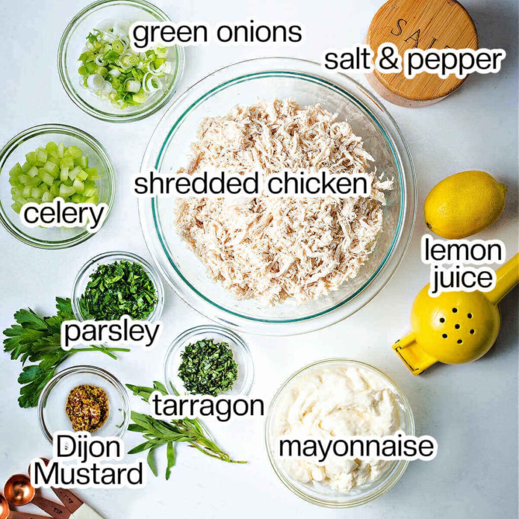 Ingredients for making chicken salad.