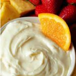 Fruit Dip in a bowl with fresh fruit on a platter.