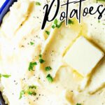 Instant Pot Mashed Potatoes in a blue bowl.