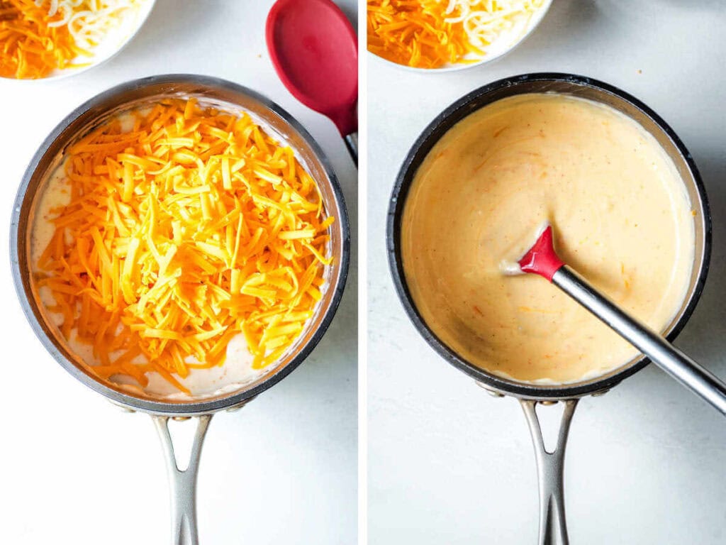 Freshly grated cheese added and stirred into the sauce.
