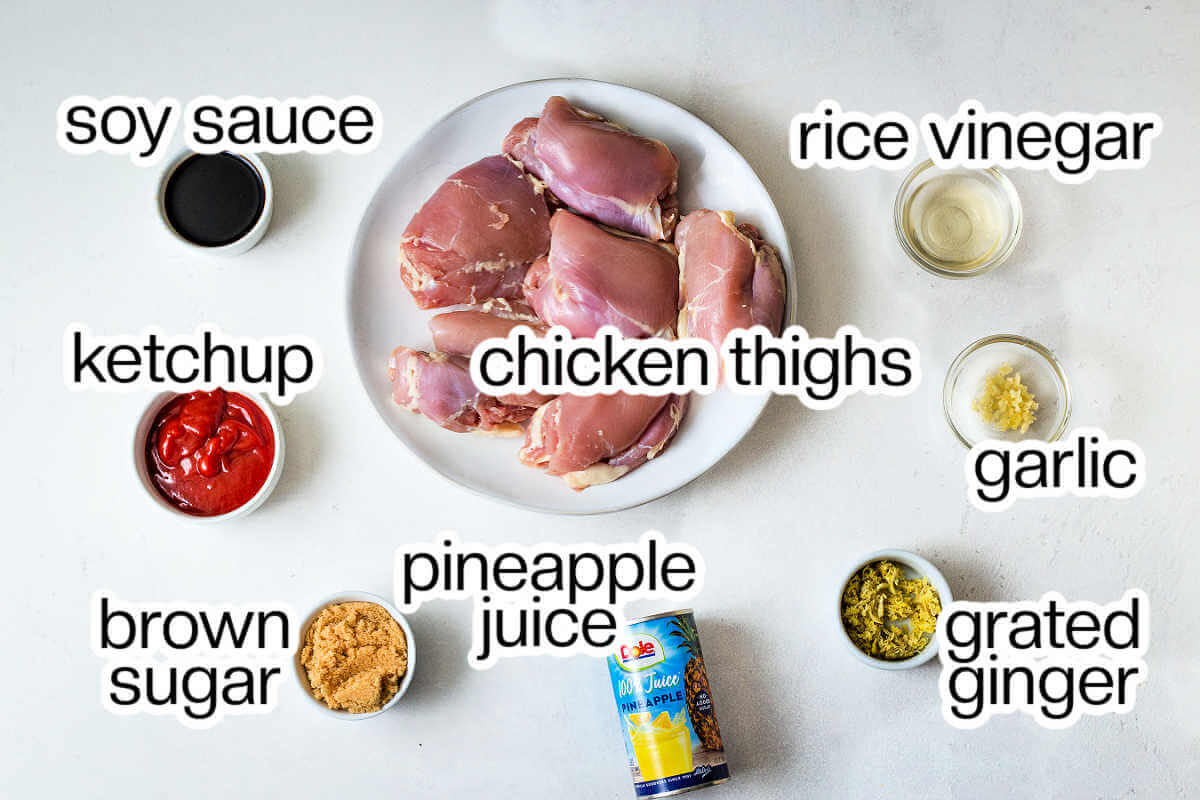 Ingredients needed to make huli huli chicken.