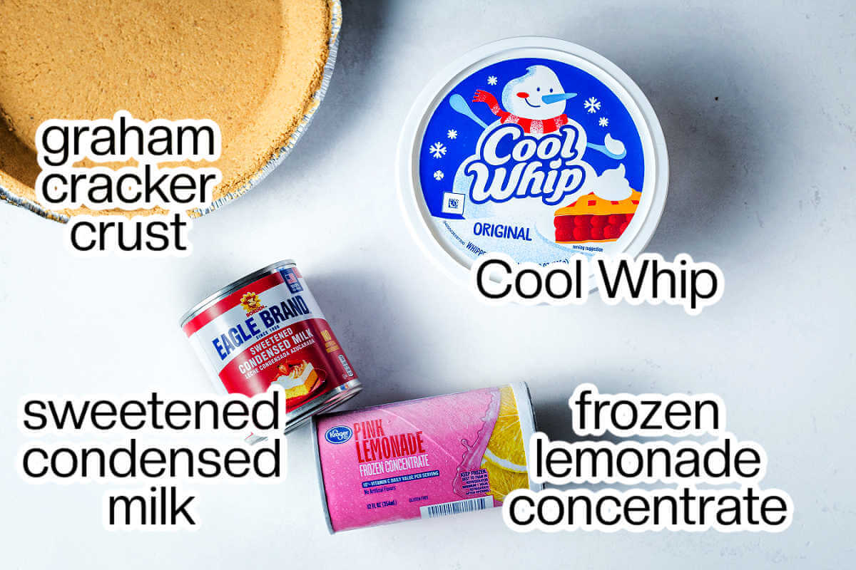 Ingredients needed to make pink lemonade pie.