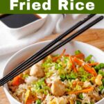 Thai-Style Chicken Fried Rice in a bowl with text overlay.