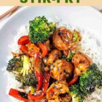 Shrimp and Broccoli Stir Fry with a text overlay.